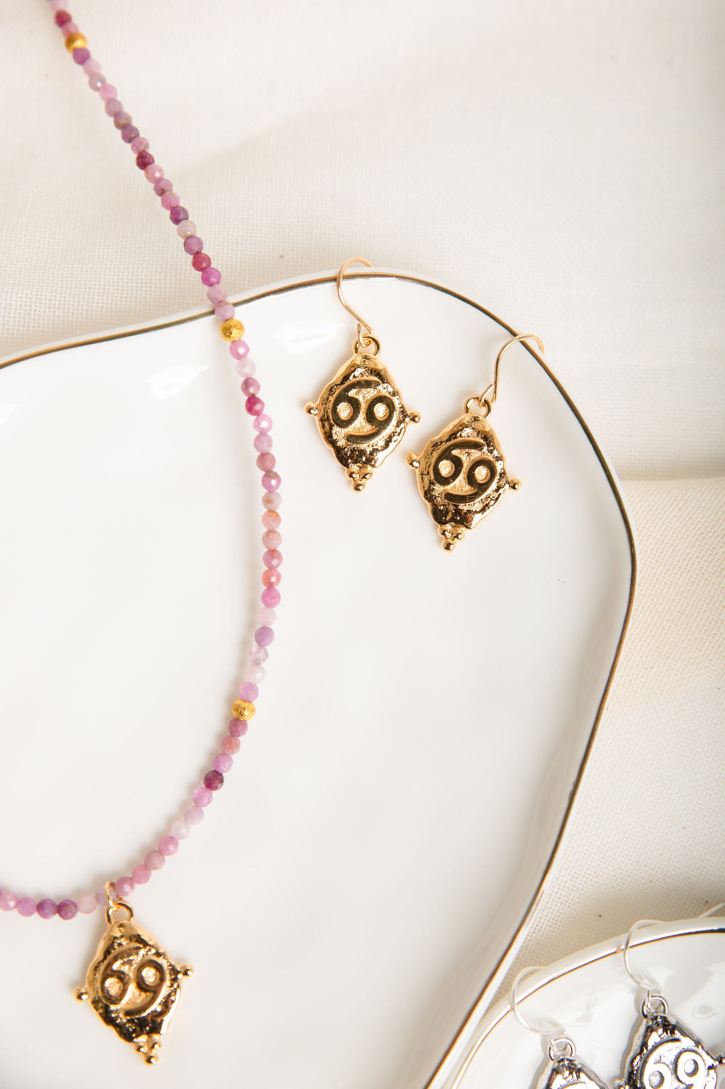 Cancer Vintage-Style Dangle Earrings, White Rhodium Plated