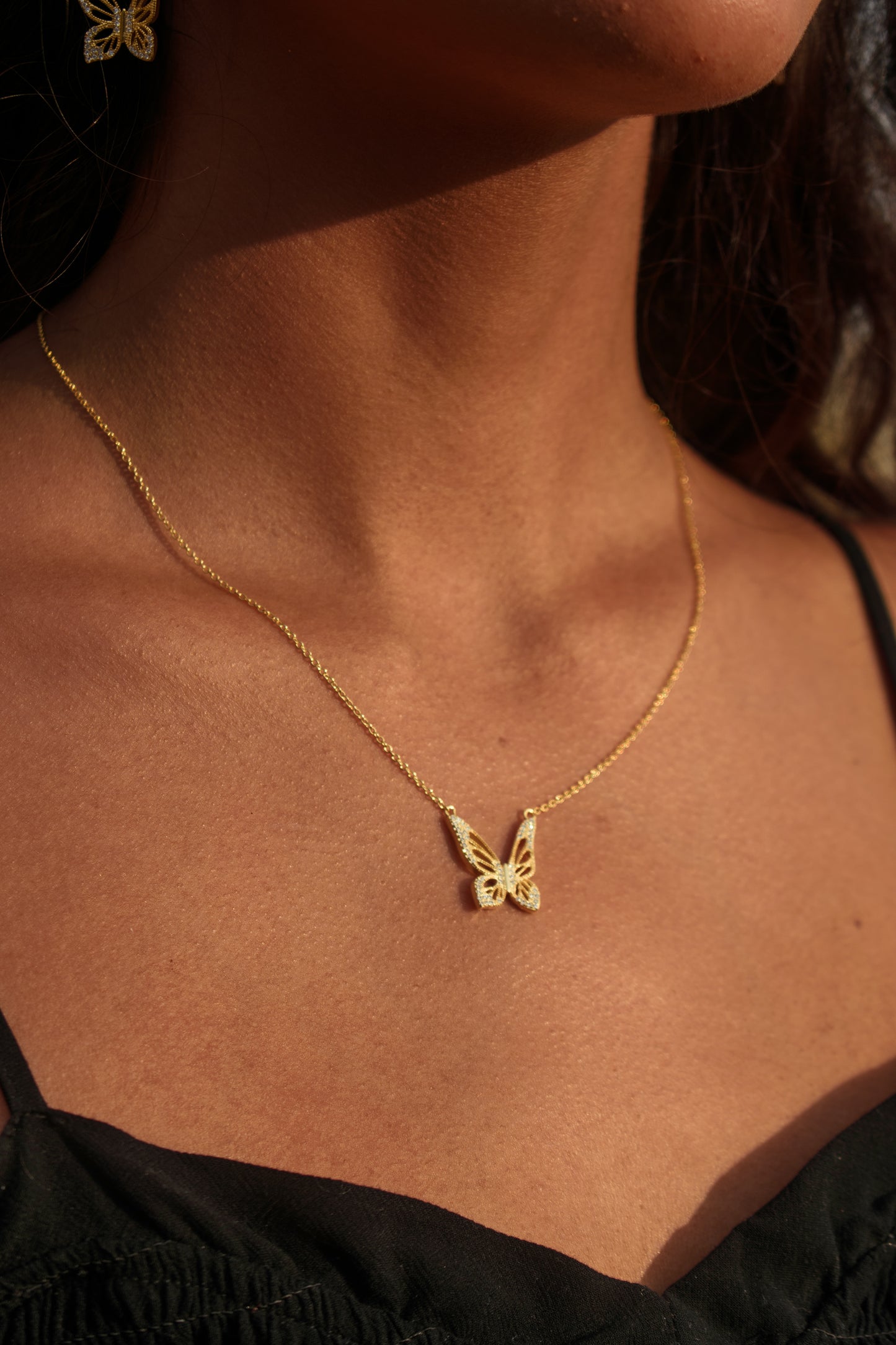 Graceful Spirit Butterfly Necklace, White Rhodium with Pave CZ Diamond