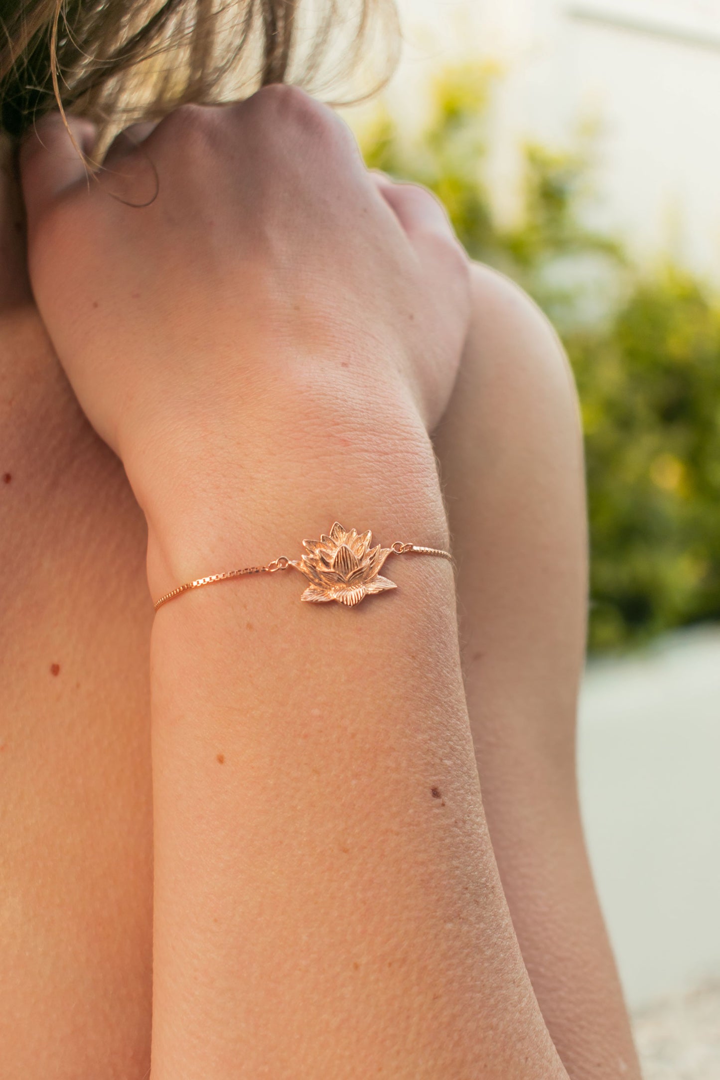 Awakened Lotus Adjustable Bracelet, White Rhodium