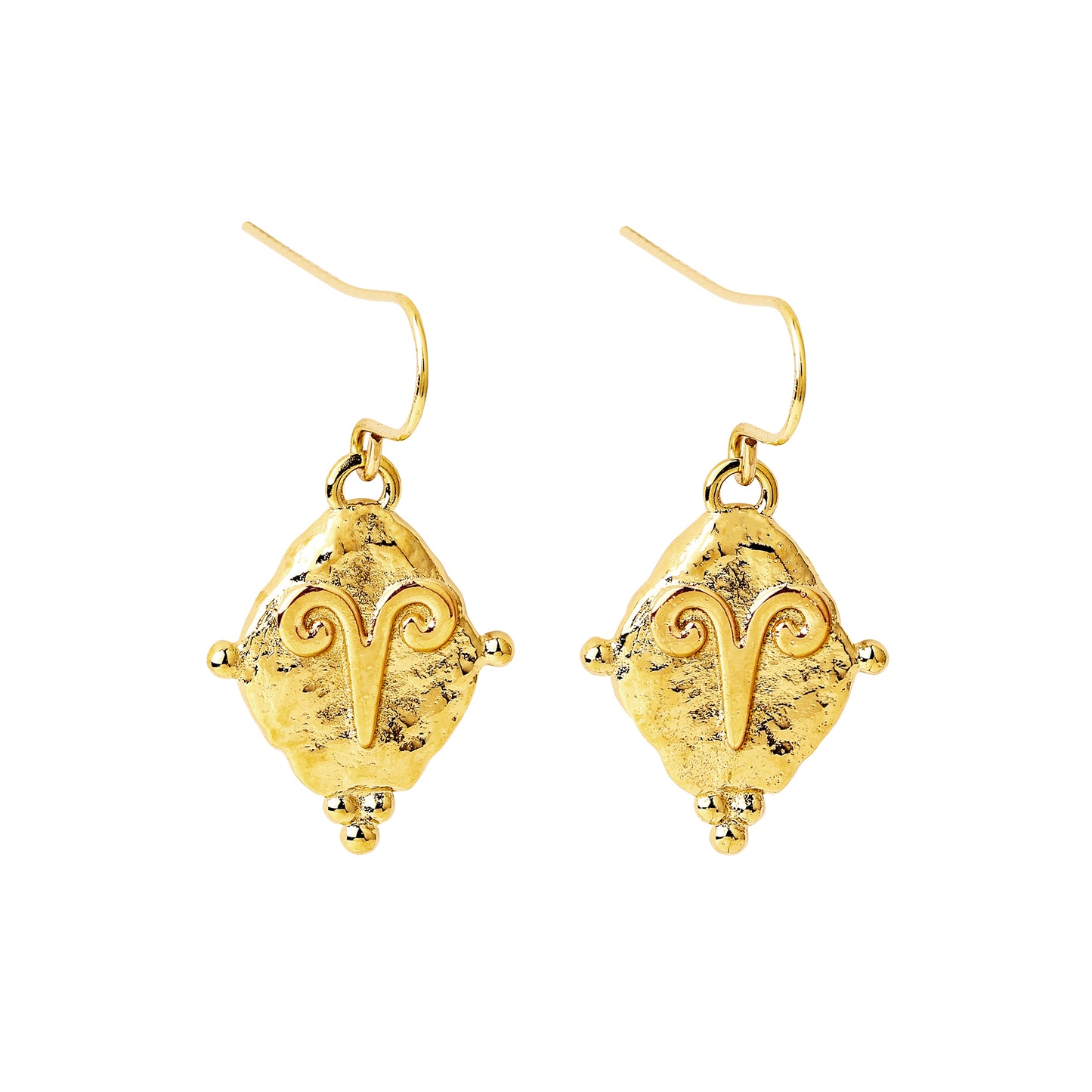 Aries Vintage-Style Dangle Earrings, 18k Gold Plated with Antique Zodiac Symbol