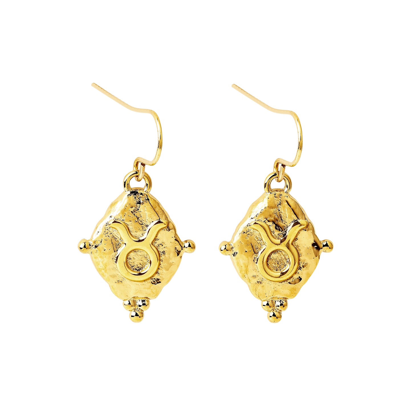 Taurus Vintage-Style Dangle Earrings, 18k Gold Plated with Antique Zodiac Symbol