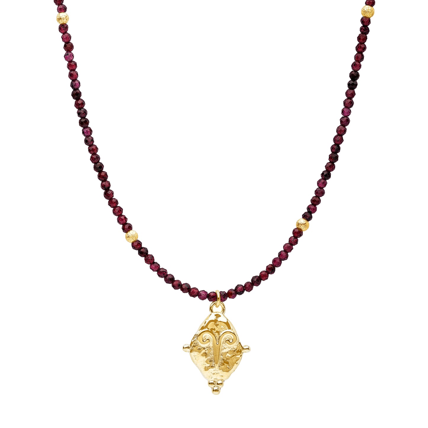 Aries Gemstone Choker Necklace, Red Garnet, 18k Gold Plated