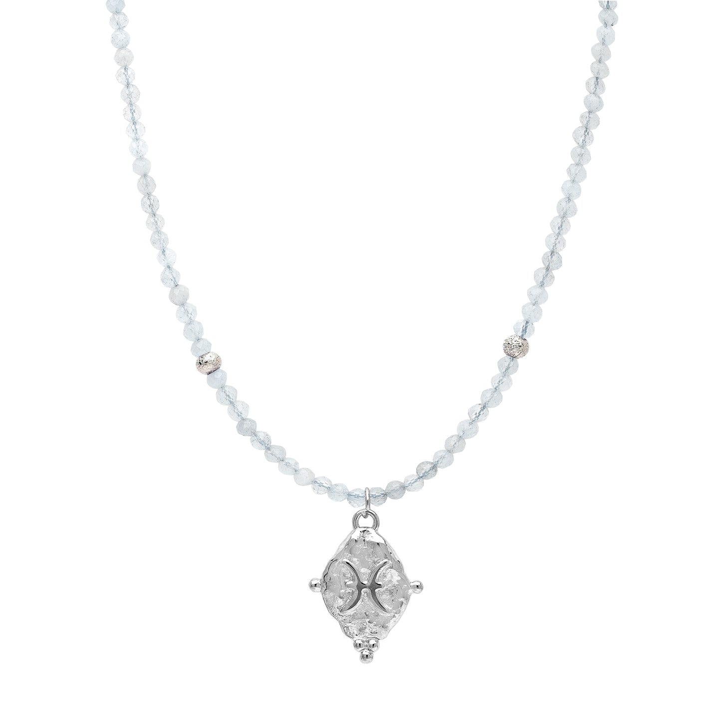 Pisces Gemstone Choker Necklace, Aquamarine, White Rhodium
