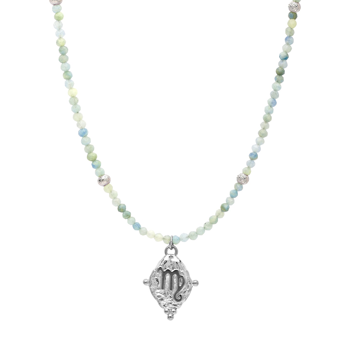 Virgo Gemstone Choker Necklace, Amazonite, White Rhodium