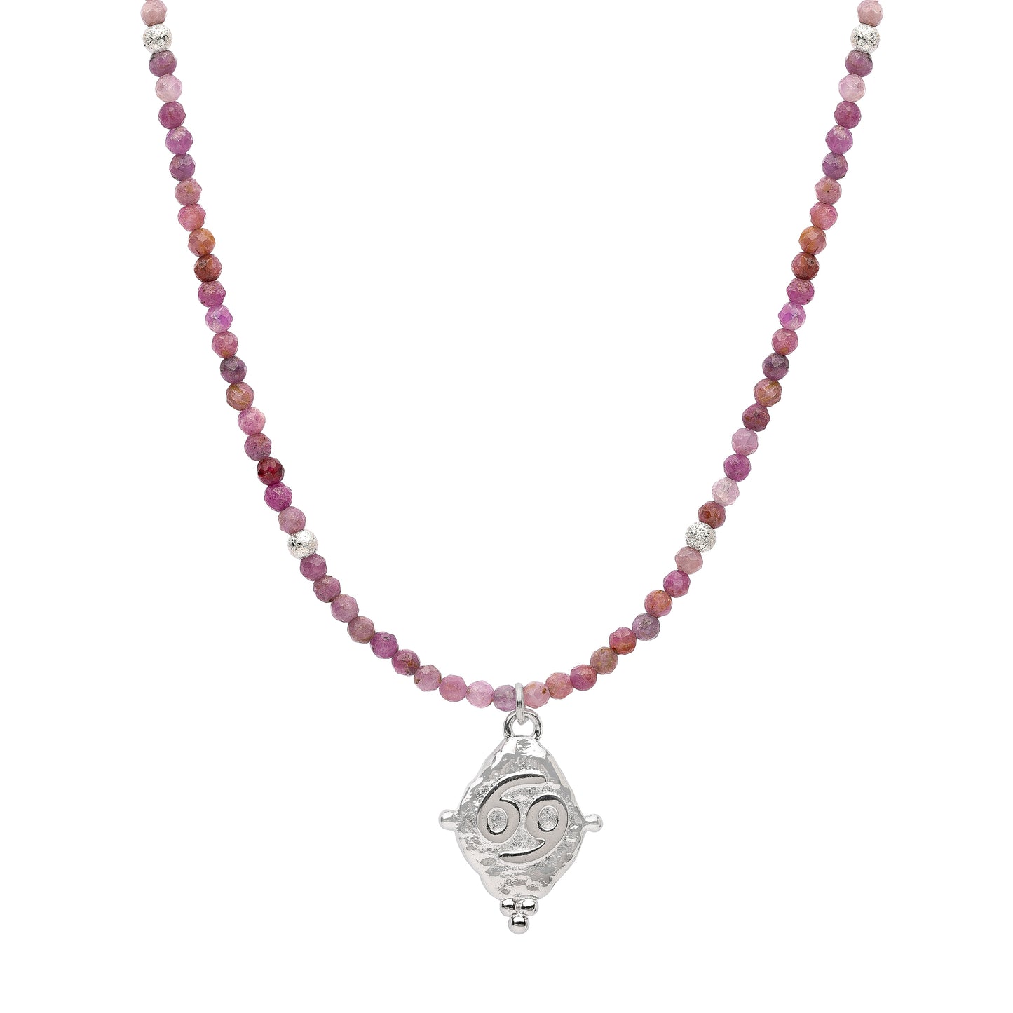 Cancer Gemstone Choker Necklace, Ruby, White Rhodium Plated