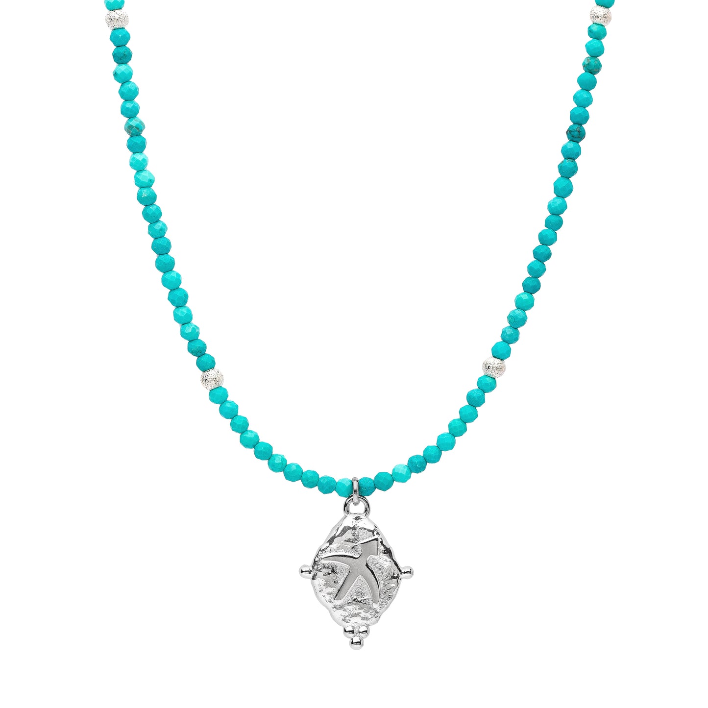 Sagittarius Gemstone Choker Necklace, Turquoise, White Rhodium