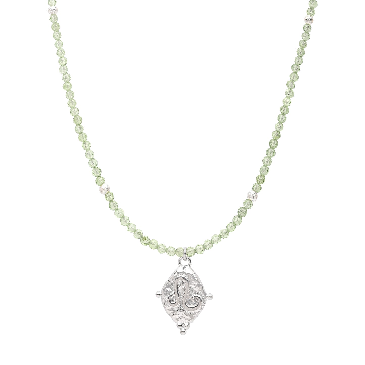 Leo Gemstone Choker Necklace, Peridot, White Rhodium Plated