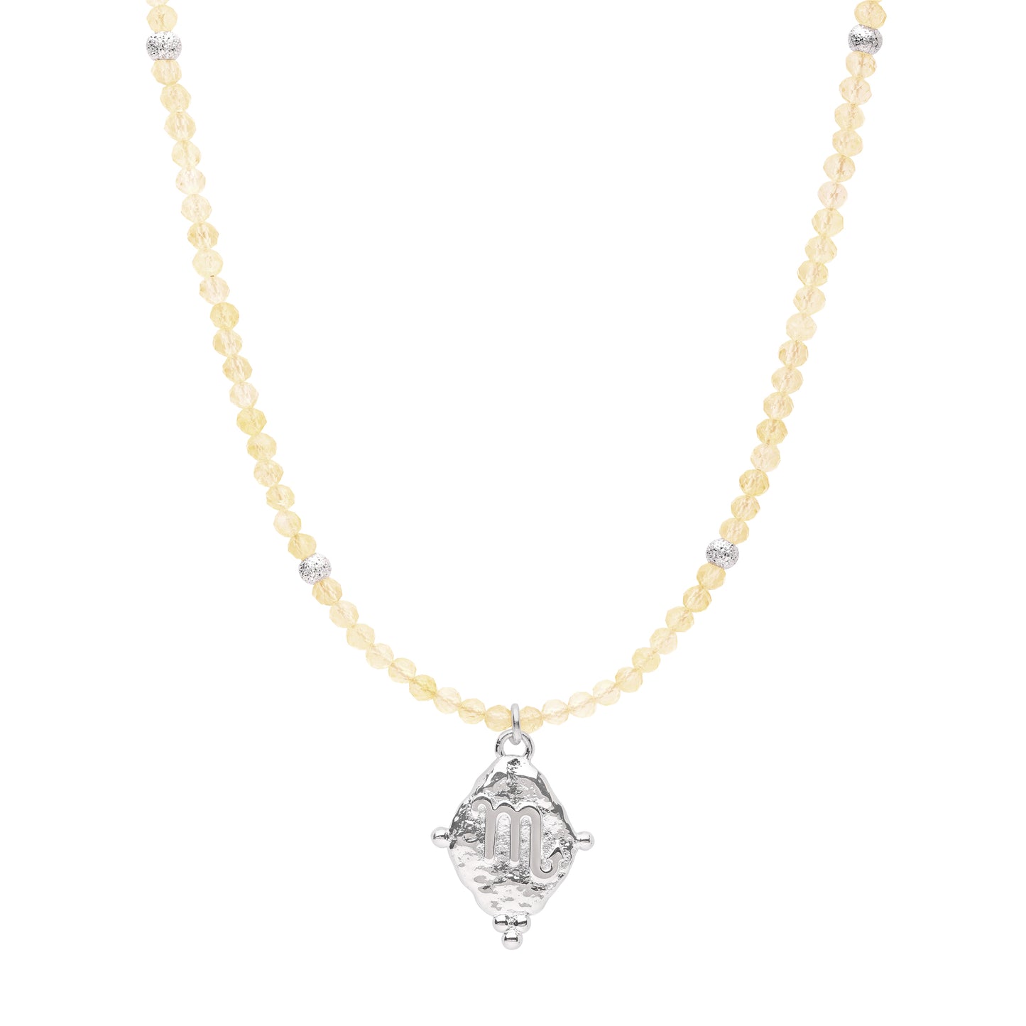 Scorpio Gemstone Choker Necklace, Citrine, White Rhodium Plated