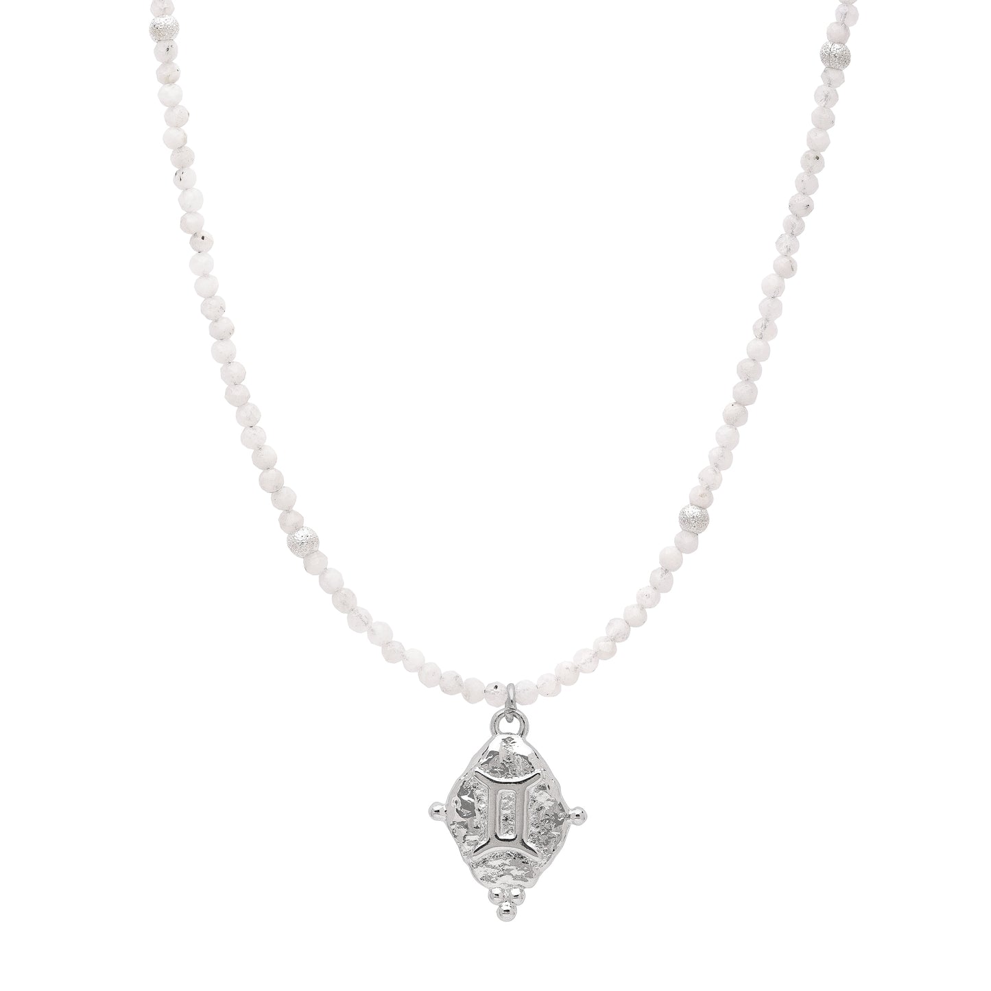 Gemini Gemstone Choker Necklace, White Moonstone, White Rhodium Plated