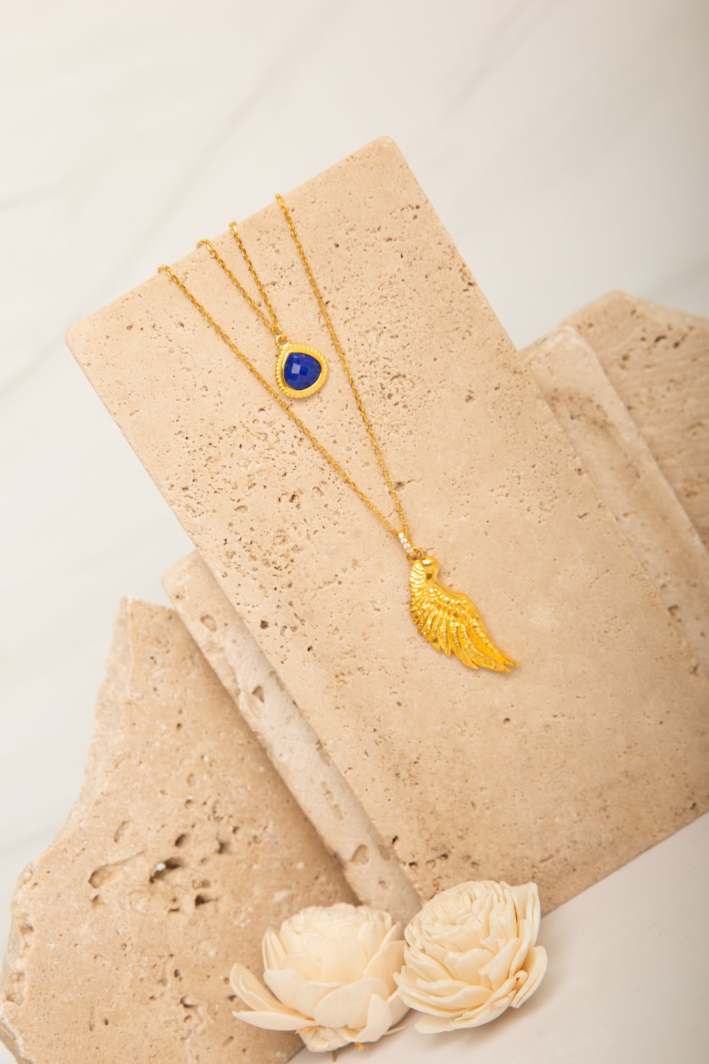 Archangel Michael Angel of Protection Necklace, Lapis Lazuli, 18K Gold