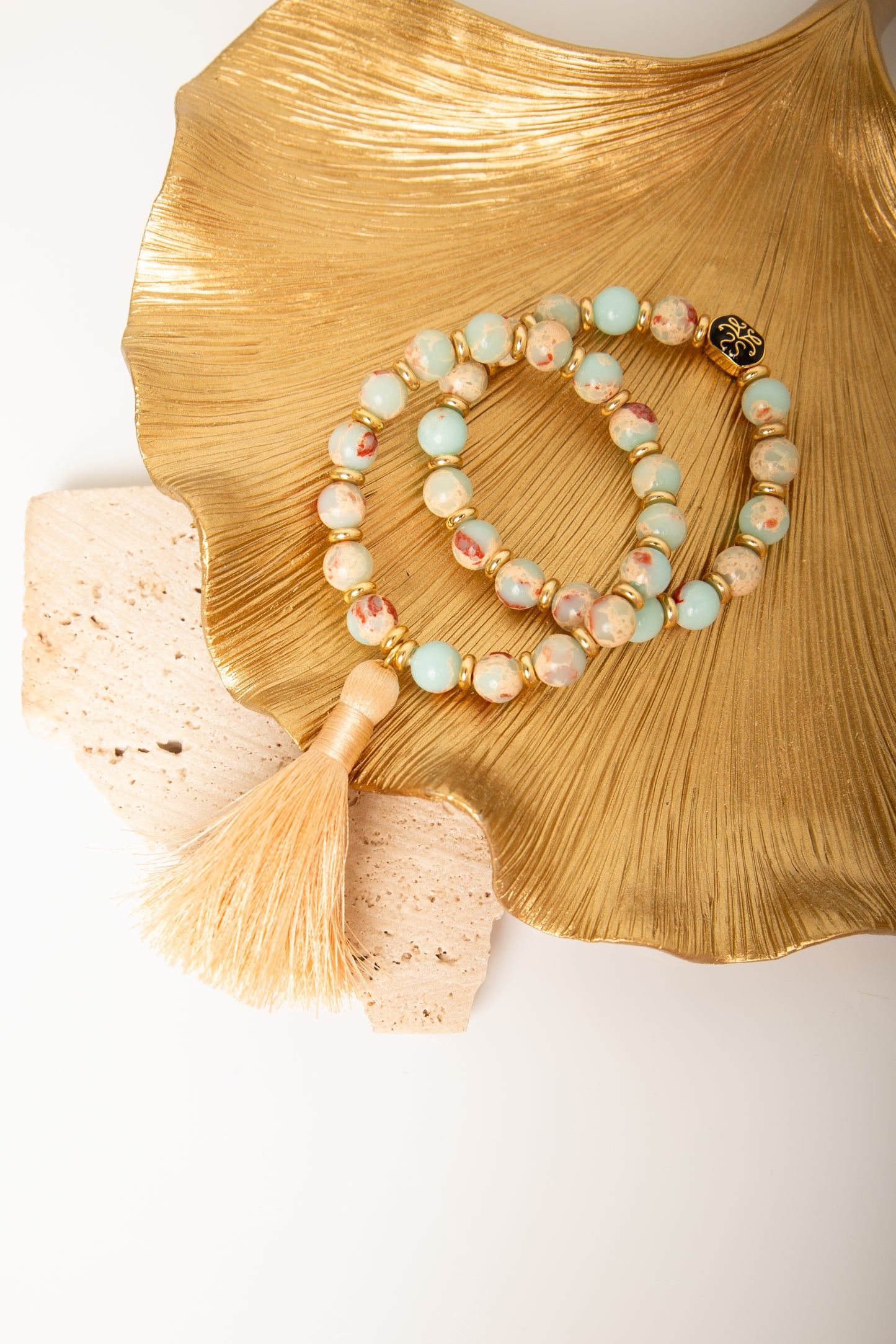 Blue Snake Skin Jasper Transformation and Growth Wrist Mala Tassel Bracelet
