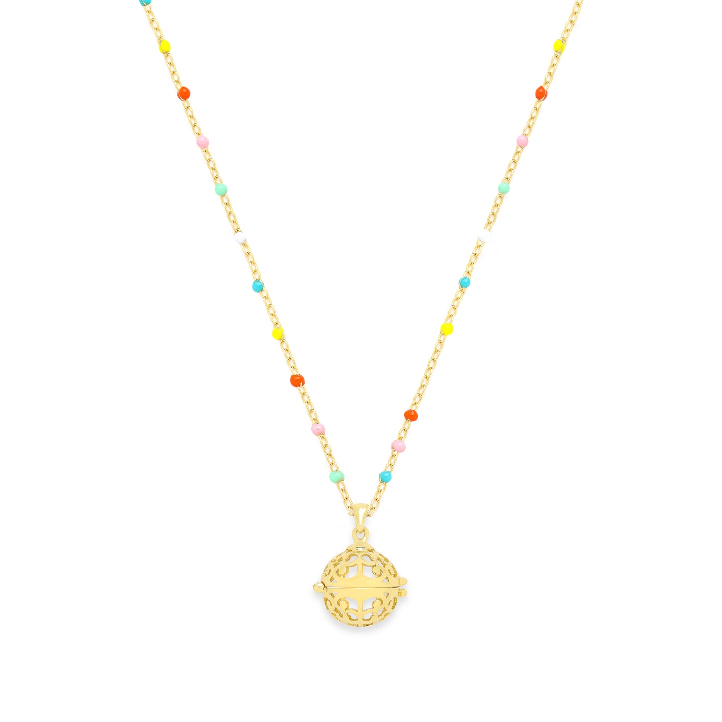 Aromatherapy Diffuser Locket, Multi-Colored Enamel Beaded Chain, 18k Gold