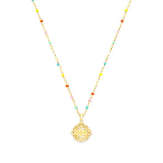 Aromatherapy Diffuser Locket, Multi-Colored Enamel Beaded Chain, 18k Gold