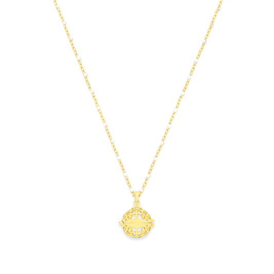 Aromatherapy Diffuser Locket, Ivory Enamel Beaded Chain, 18k Gold