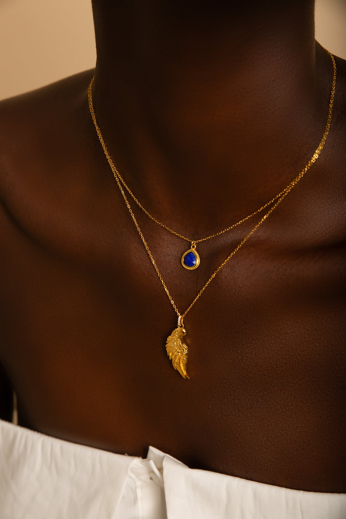 Archangel Michael Angel of Protection Necklace, Lapis Lazuli, 18K Gold
