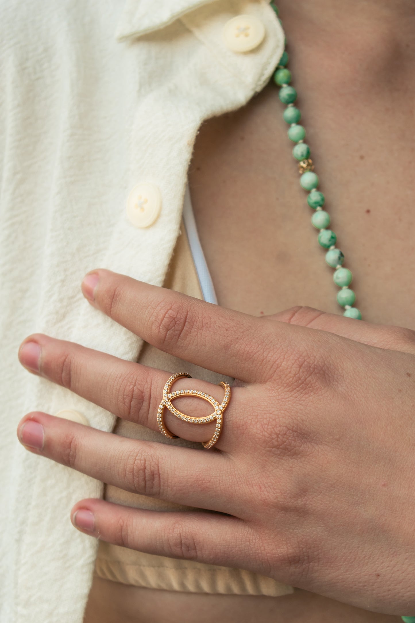 Ascension Criss Cross Ring, 18k Gold, White Topaz