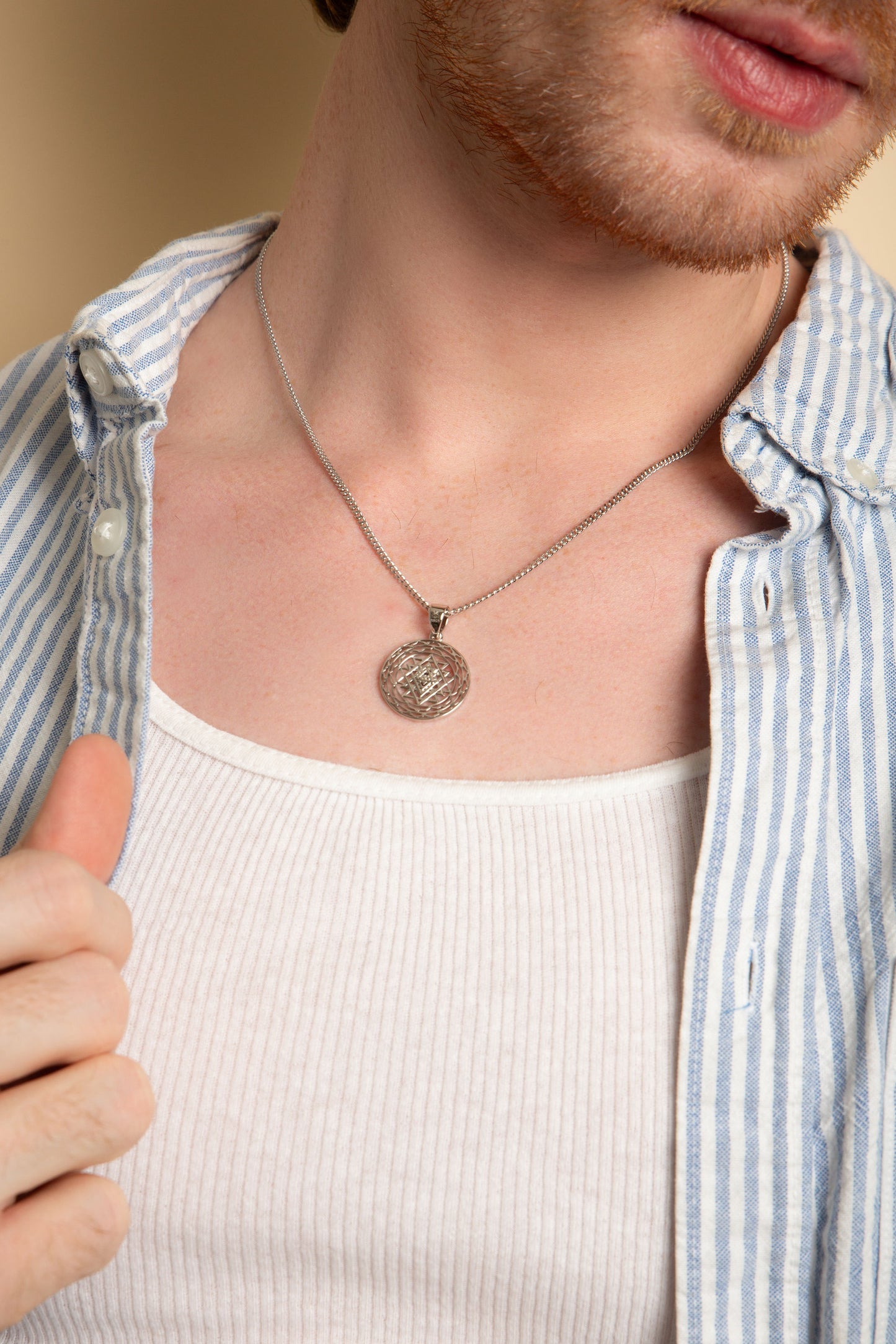 Sri Yantra Supreme Manifestor All Gender Necklace, White Rhodium