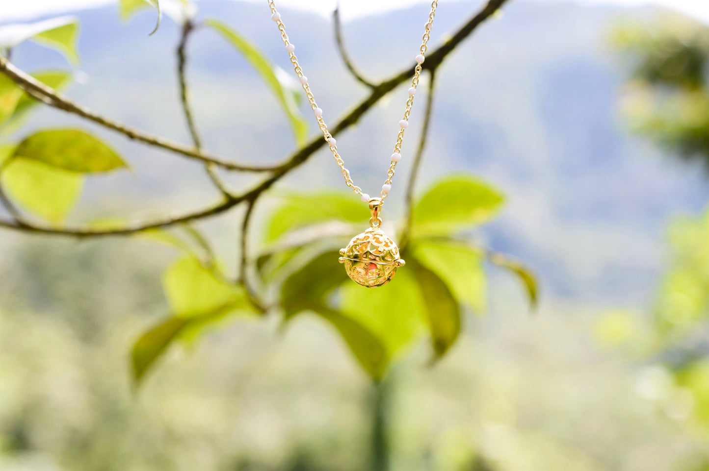Aromatherapy Diffuser Locket, Ivory Enamel Beaded Chain, 18k Gold