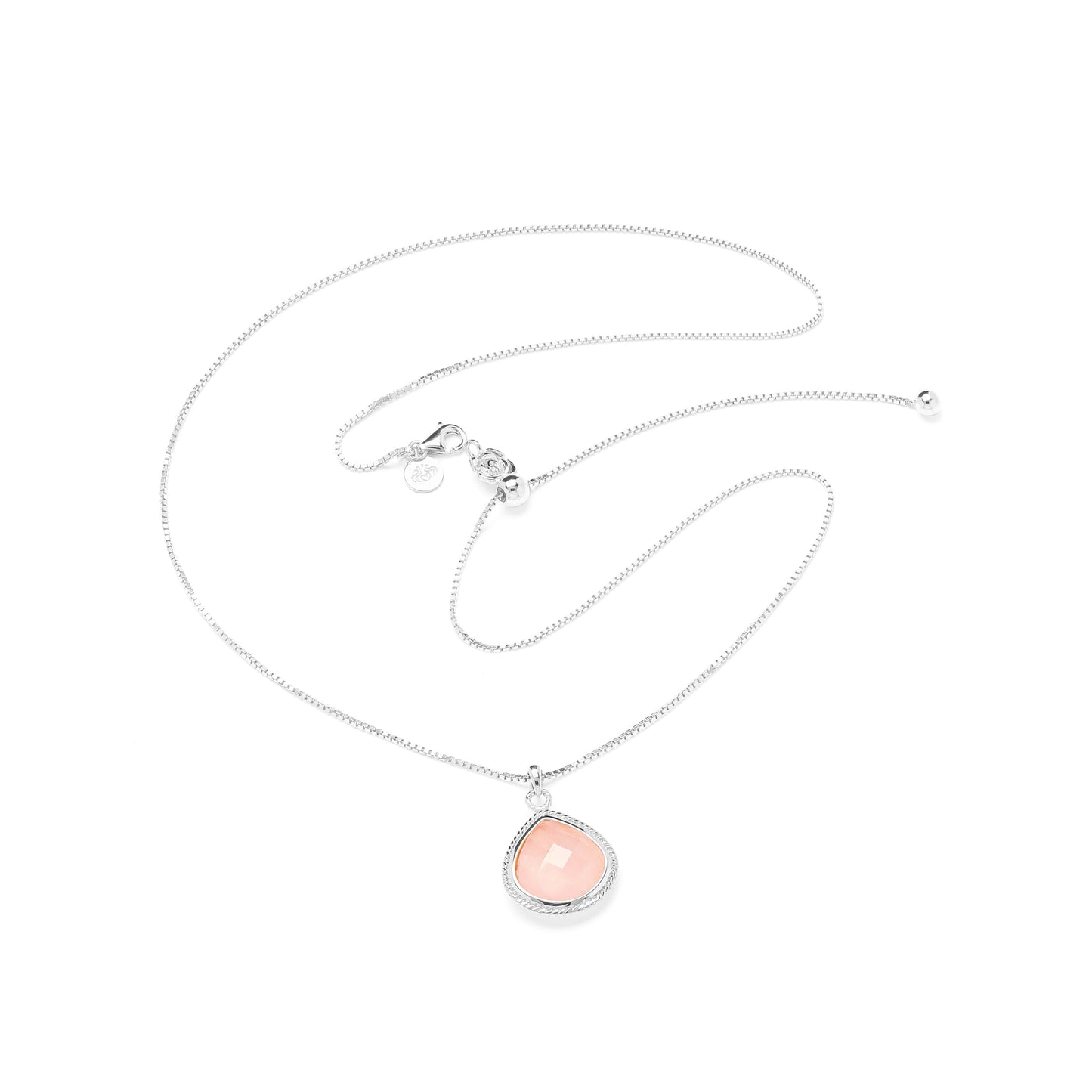 Rose Quartz Compassionate Heart Adjustable Necklace, White Rhodium