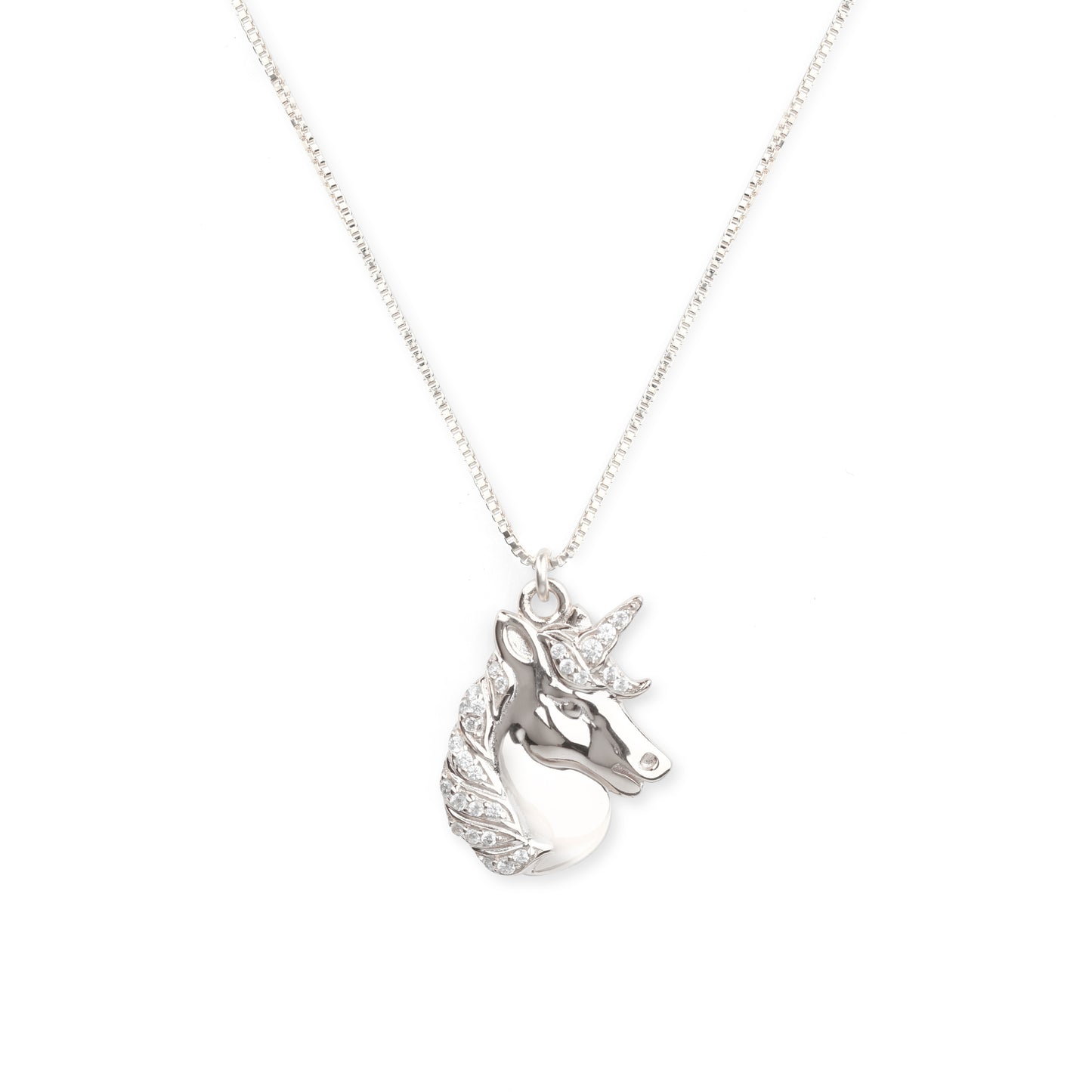 Mystical Unicorn Necklace, White Rhodium with Zirconia Diamond