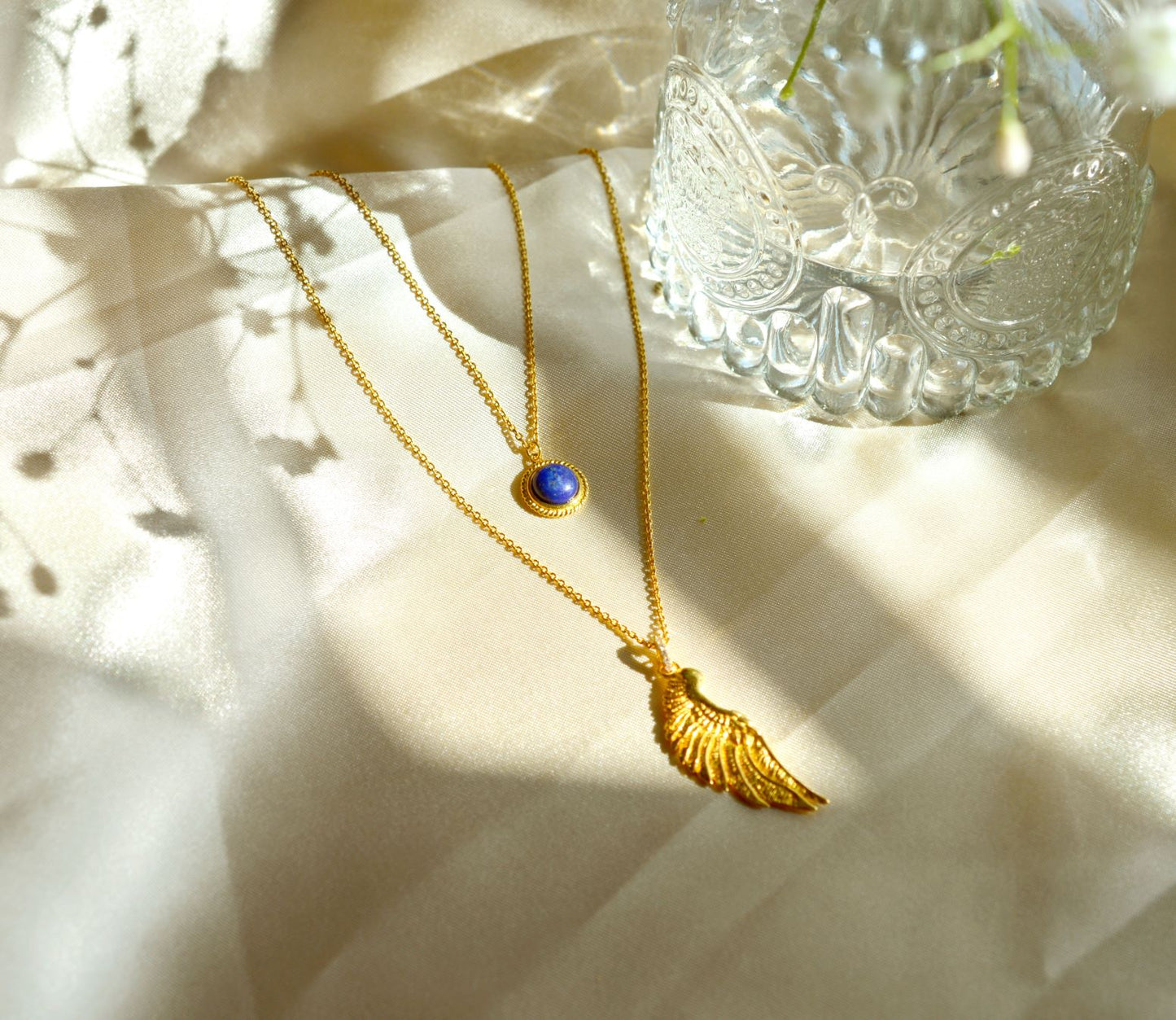 Archangel Michael Angel of Protection Necklace, Lapis Lazuli, 18K Gold