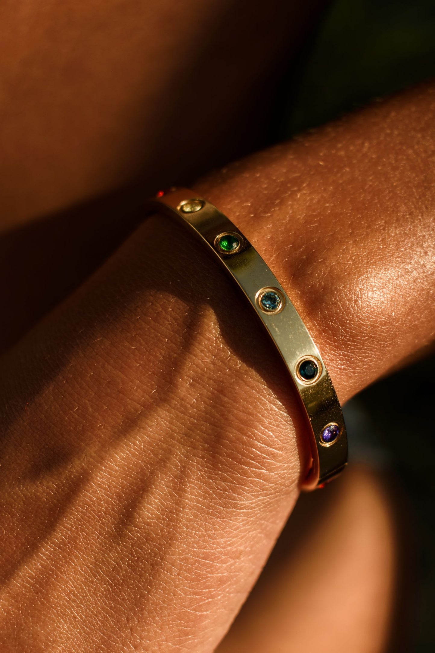 Chakra Healing Stone Bangle, 18k Gold finished Stainless Steel