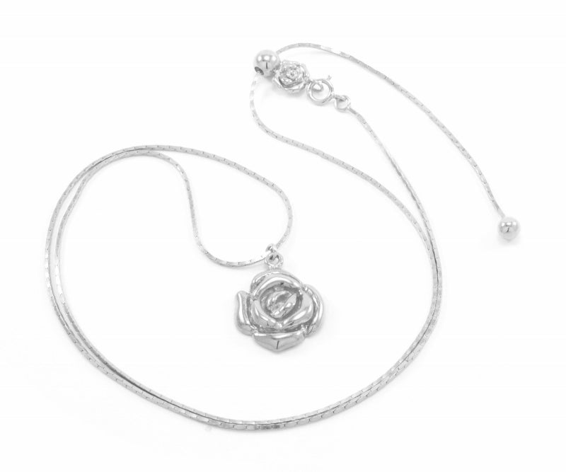Mystic Rose Adjustable Slider Necklace, Long or Choker, White Rhodium