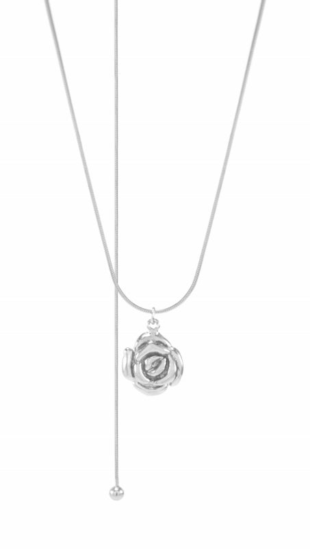 Mystic Rose Adjustable Slider Necklace, Long or Choker, White Rhodium