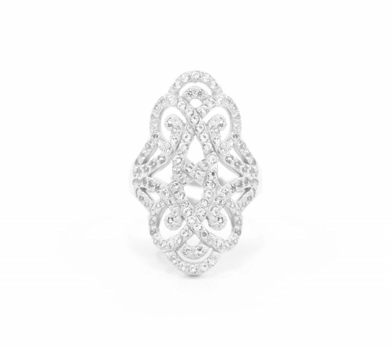 Infinite Love Adjustable Pave Ring, White Rhodium, White Topaz