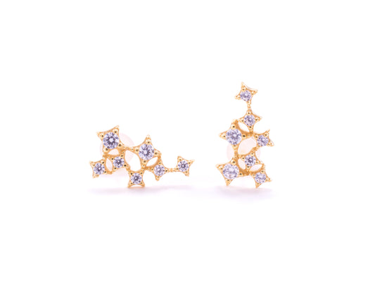 Star Cluster Stud Earring with Zirconia Diamond, 18k Gold