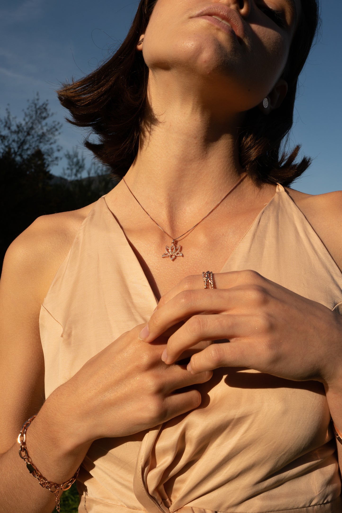 Illuminate Lotus Necklace, White Topaz Pave, Rose Gold