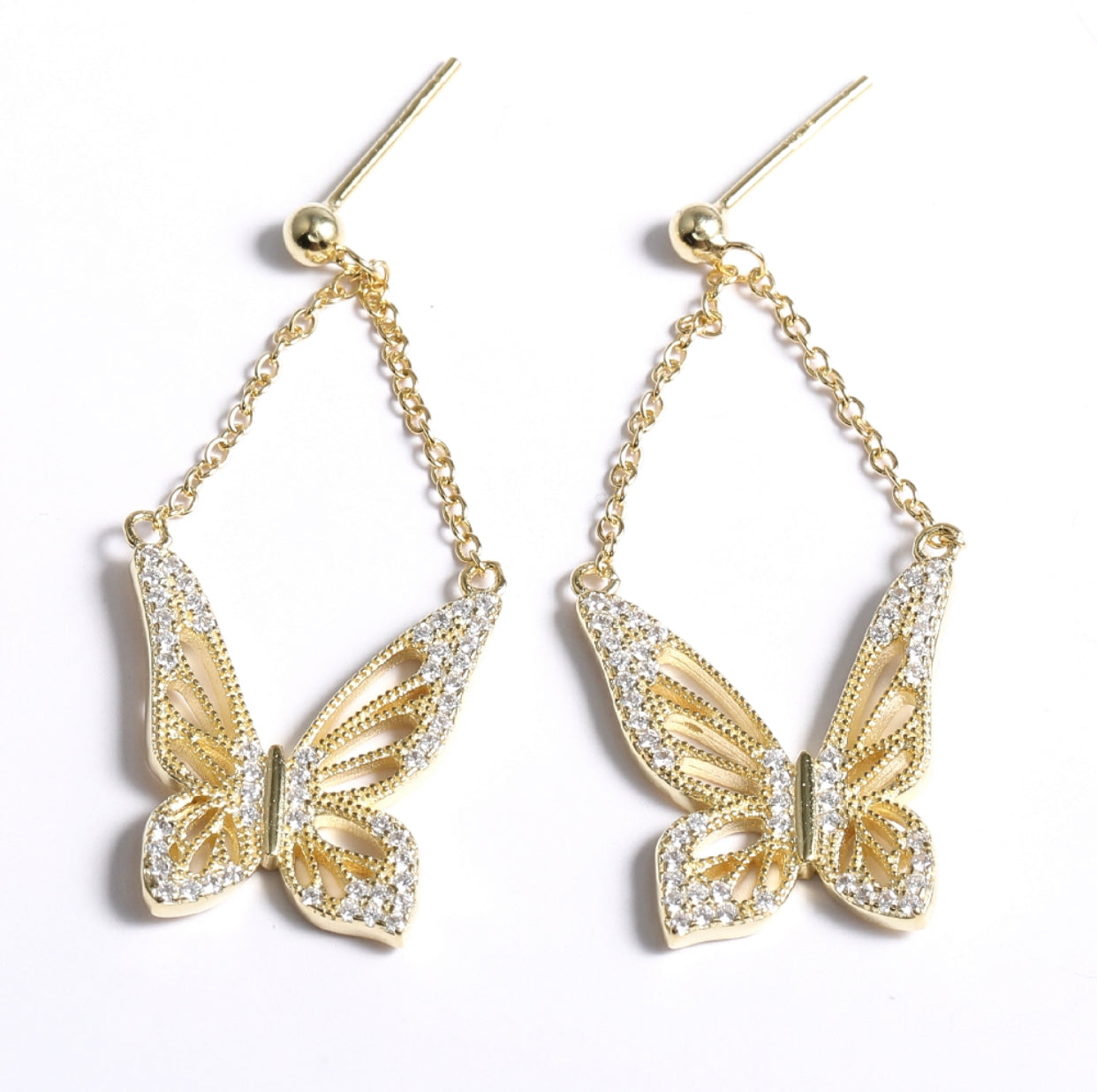 Graceful Spirit Butterfly Earrings, White Rhodium with CZ Diamond Pave