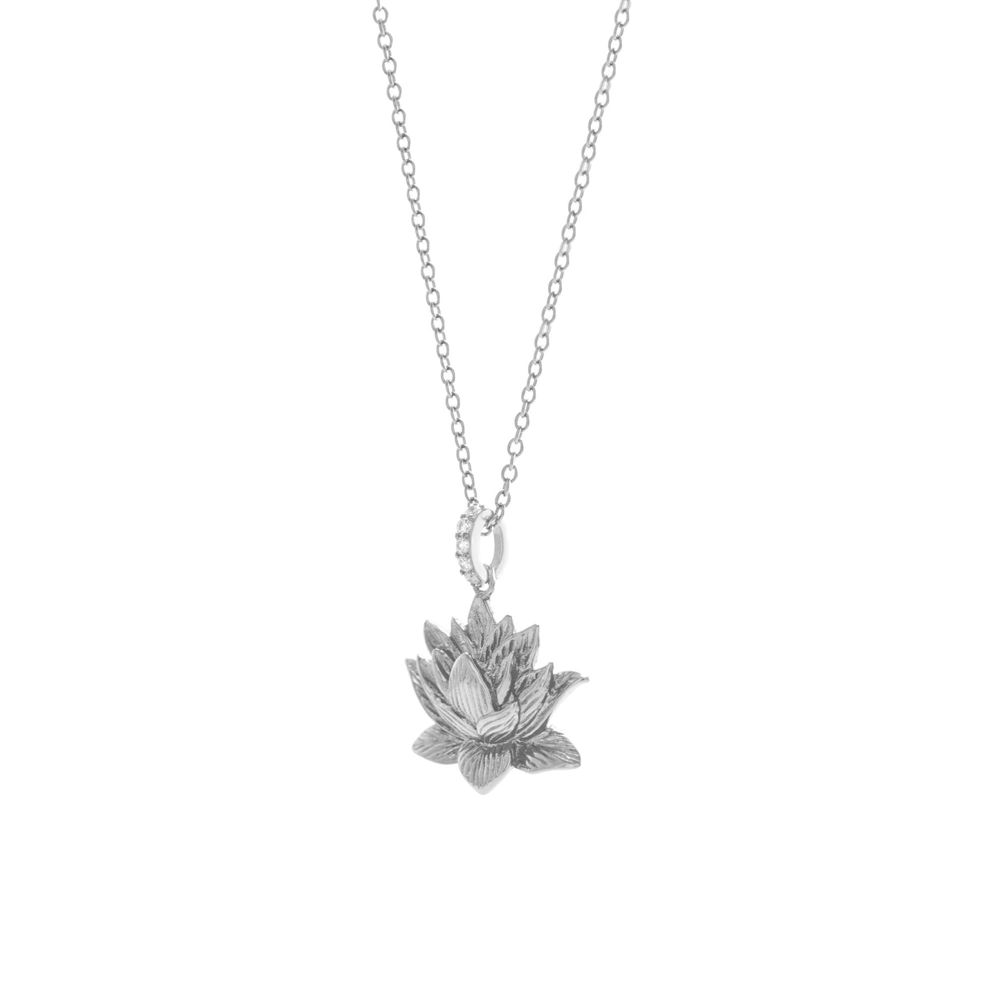 Awakened Lotus Necklace, White Rhodium