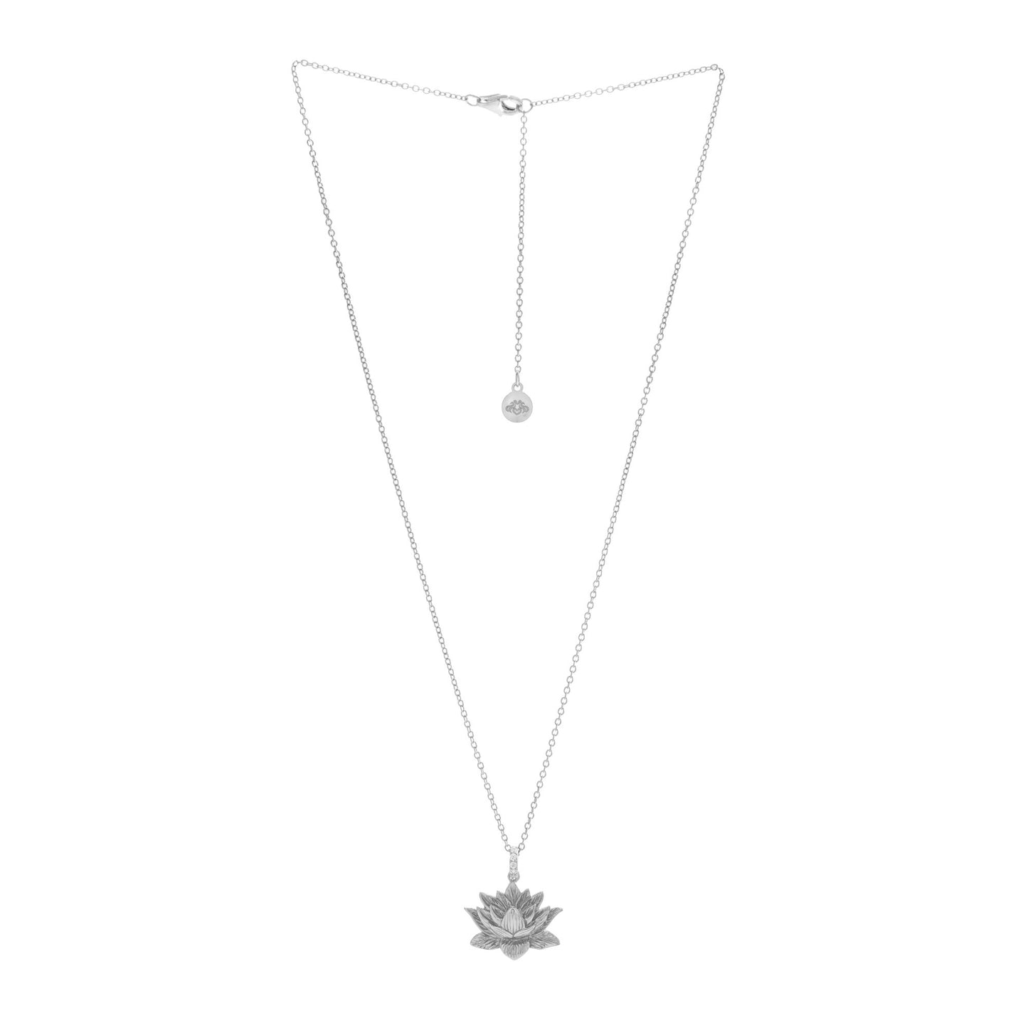 Awakened Lotus Necklace, White Rhodium