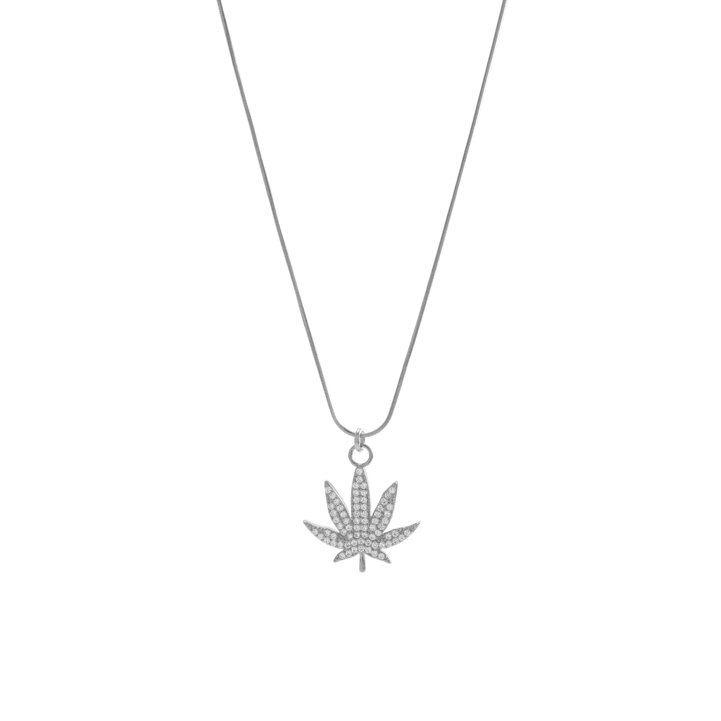 MJ Leaf Pave Necklace, White Rhodium over Sterling Silver
