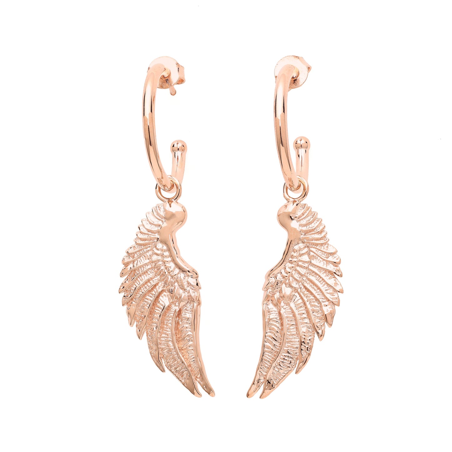 Angel Wing Small Hoop Earrings White Rhodium Over Sterling Silver
