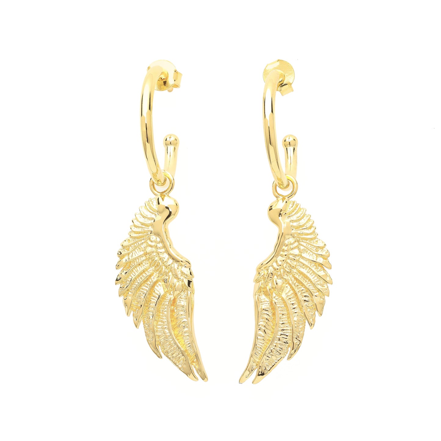 Angel Wing Small Hoop Earrings White Rhodium Over Sterling Silver