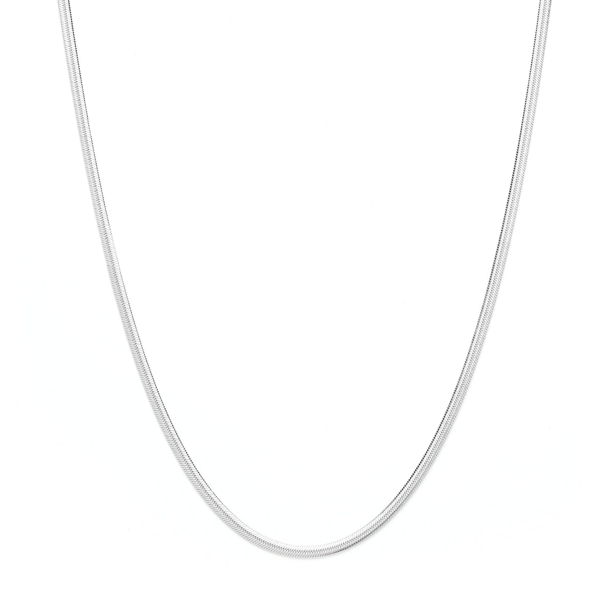 Herringbone Chain Necklace, White Rhodium Over Sterling Silver Seven