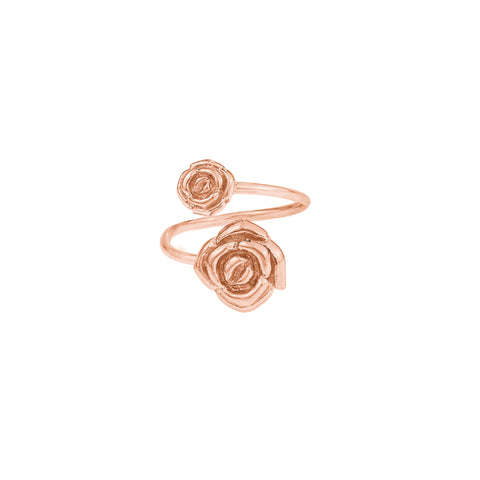 Double Rose Open Ring, One Size, 18K Gold Vermeil