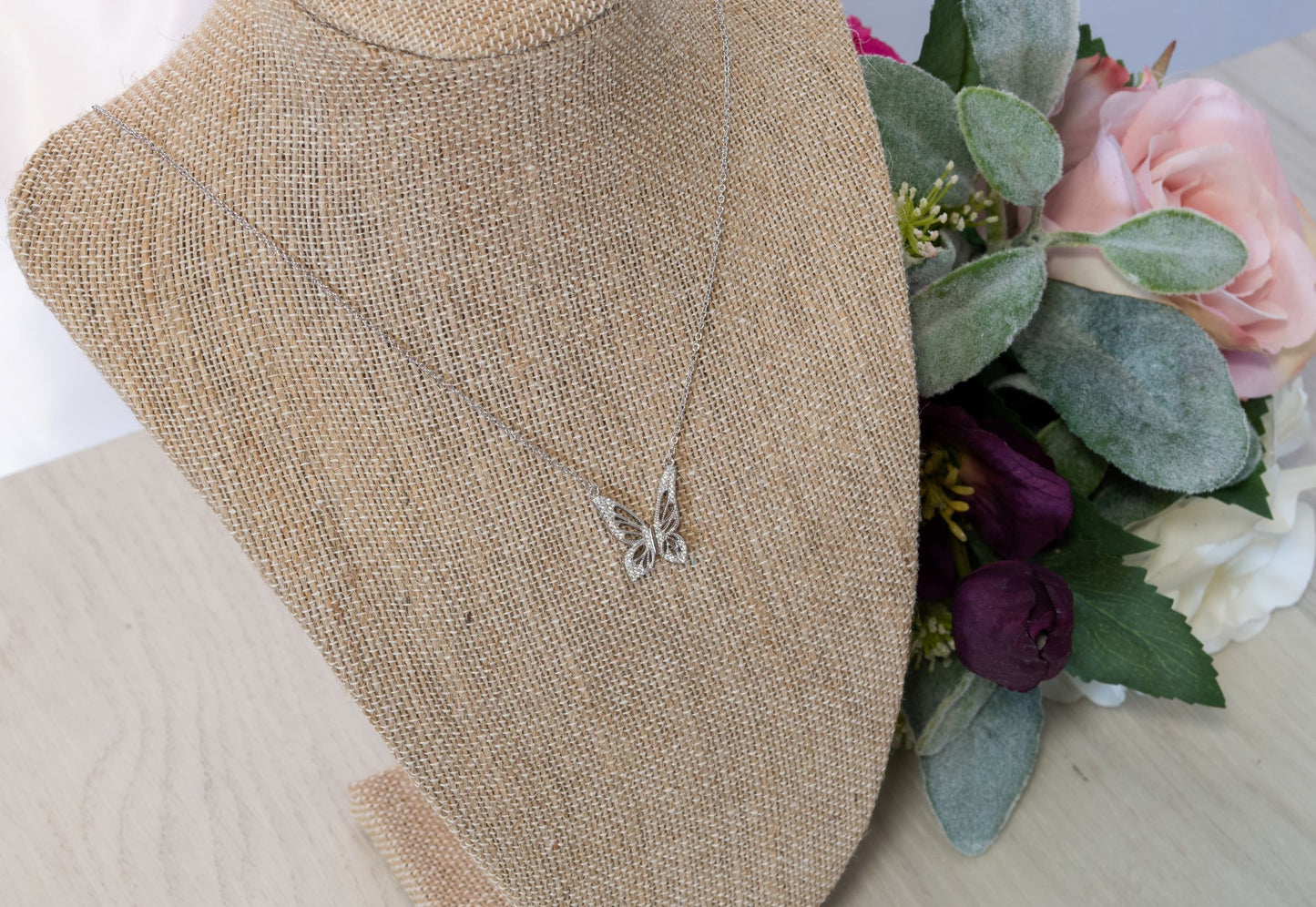 Graceful Spirit Butterfly Necklace, White Rhodium with Pave CZ Diamond