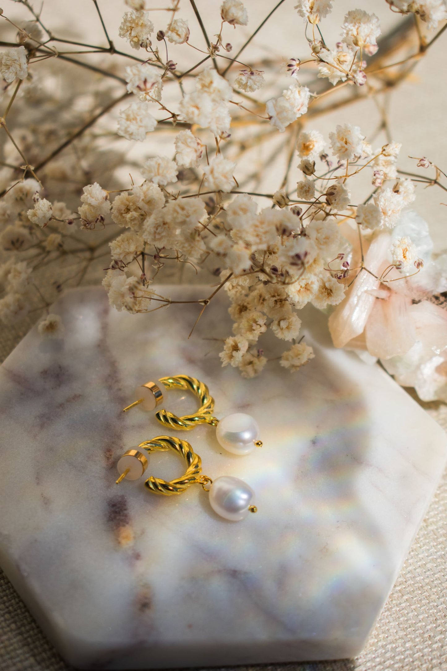 Baroque Freshwater Pearl Twisted Hoop Earring, Gold Plated Sterling Silver *Seen on Alessandra Ambrosio