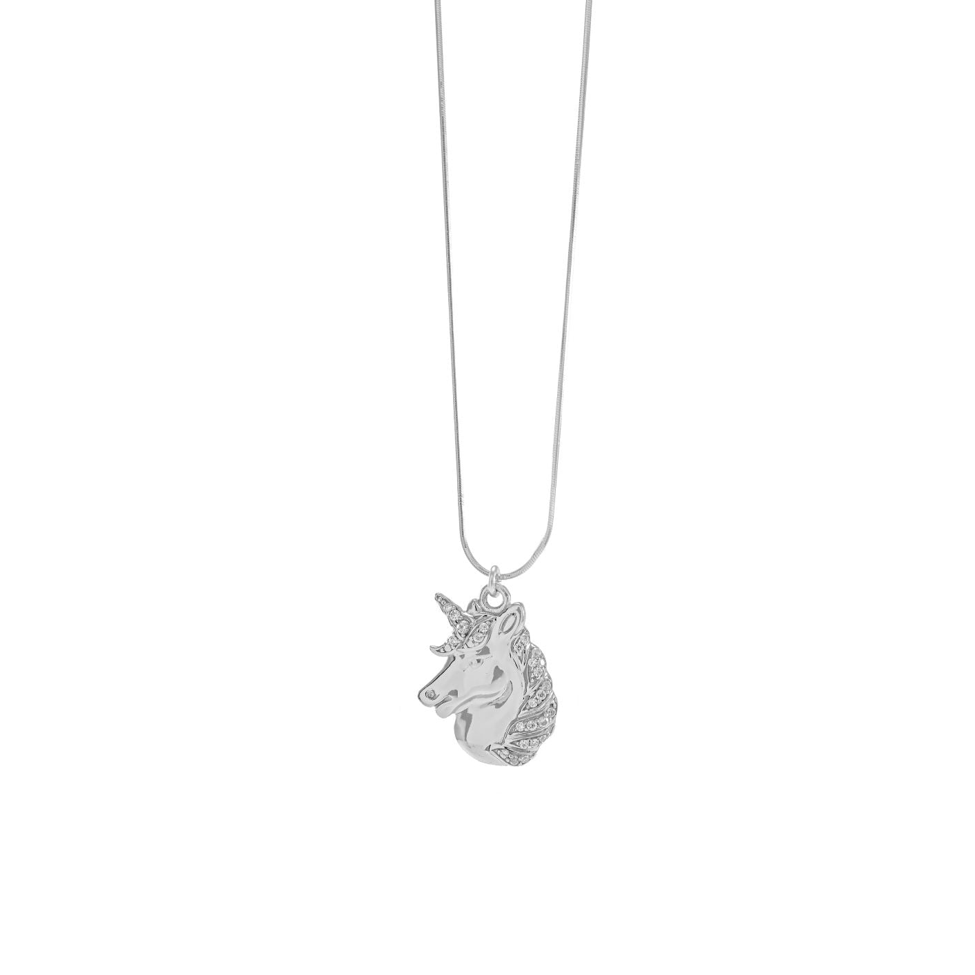 Mystical Unicorn Necklace, White Rhodium with Zirconia Diamond