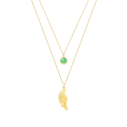 Archangel Raphael Angel of Healing Necklace, Green Agate, 18k Gold