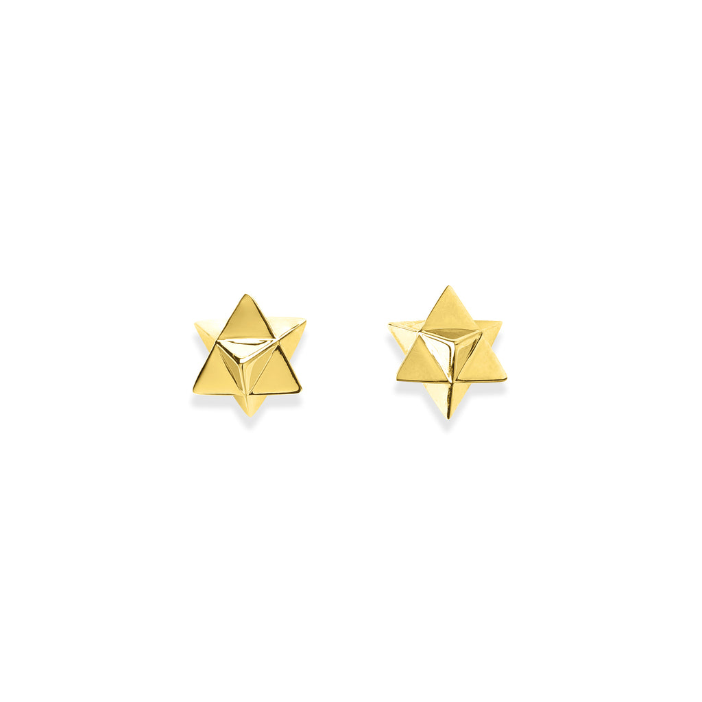 Merkaba Star Light Body Activation Stud Earrings – 18K Gold Spiritual Jewelry