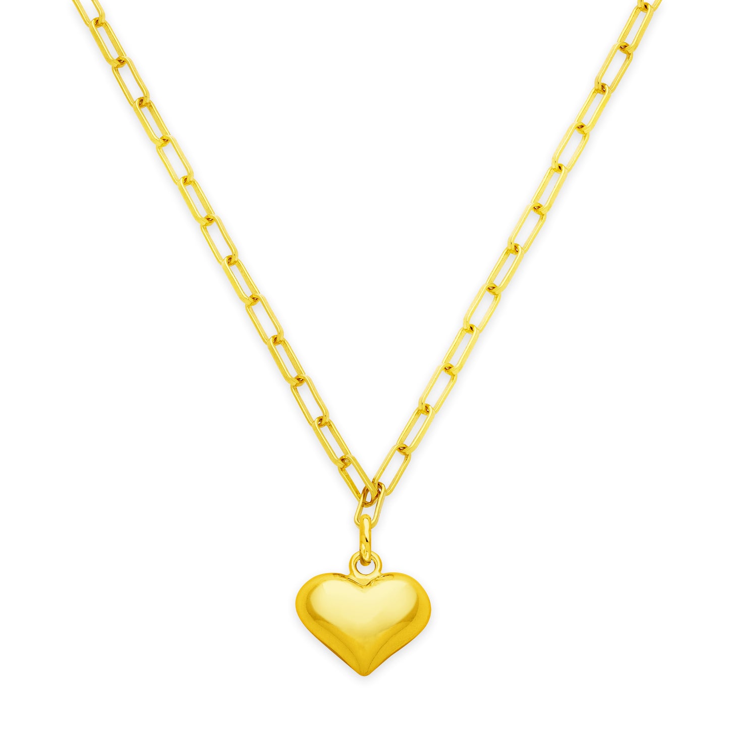 Puffy Heart Paperclip Chain Necklace, 18k Gold Over Sterling Silver