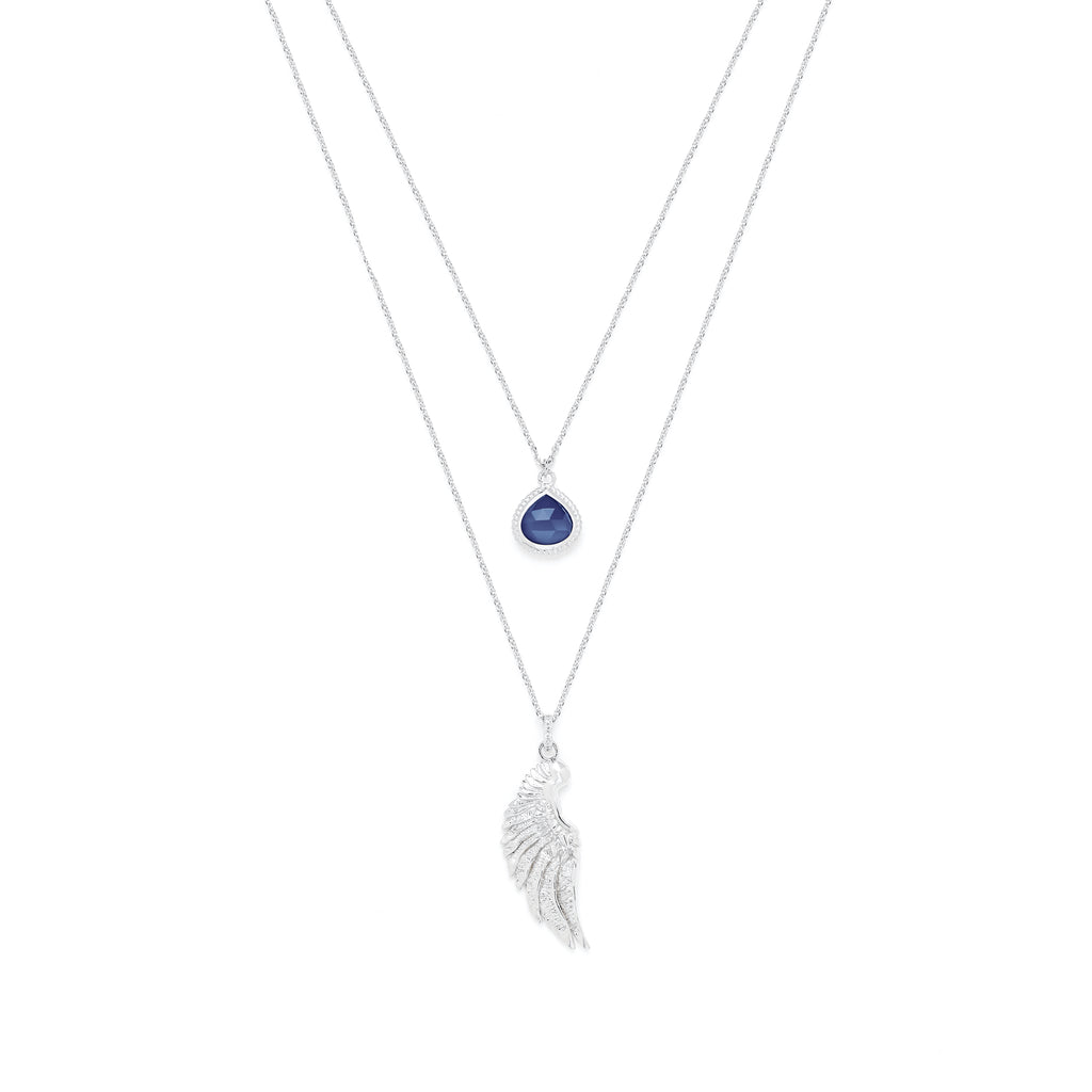 Archangel Michael Necklace – Angel of Protection – Lapis Lazuli – White Rhodium