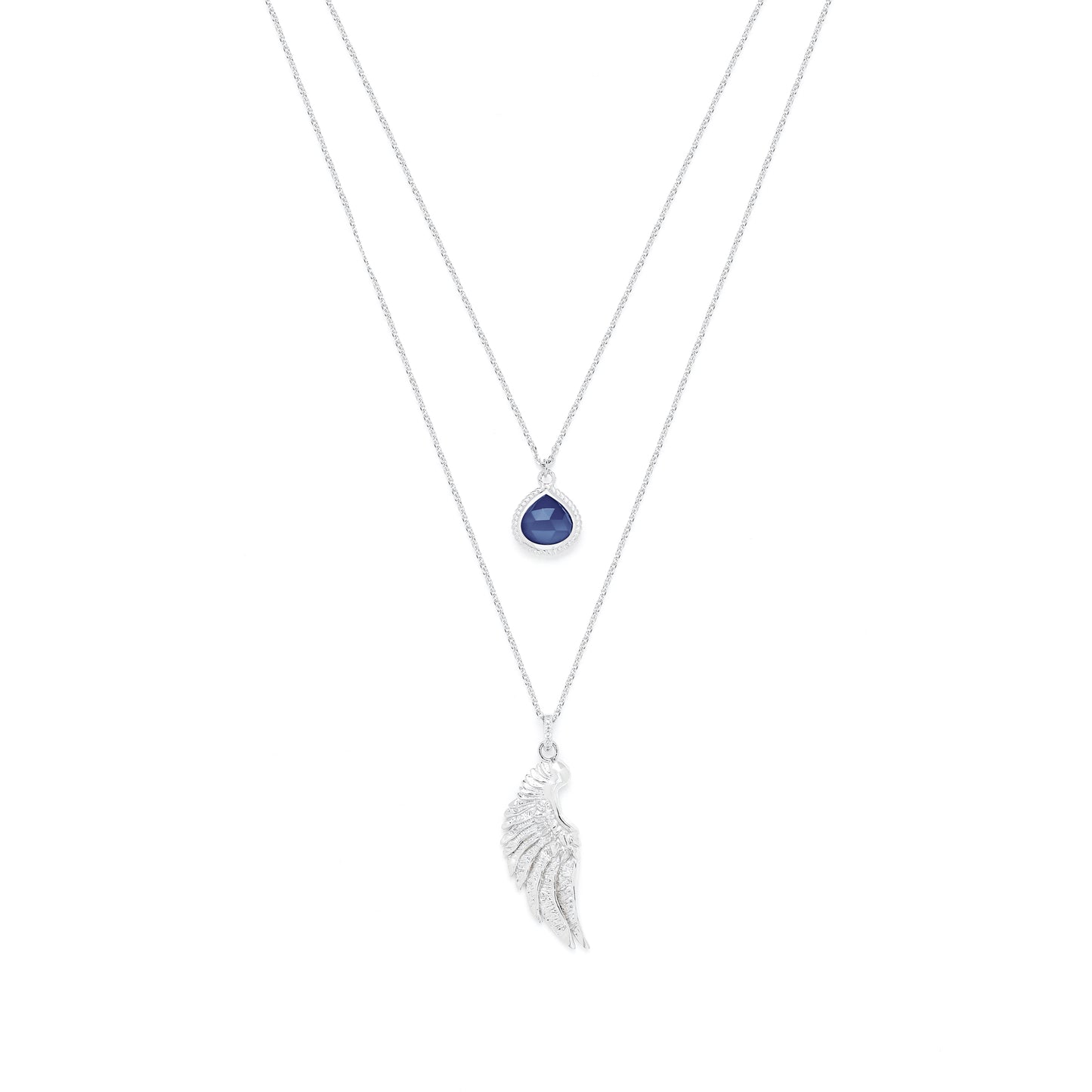 Archangel Michael Angel of Protection Necklace, Lapis Lazuli, White Rhodium