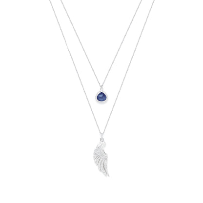 Archangel Michael Angel of Protection Necklace, Lapis Lazuli, White Rhodium