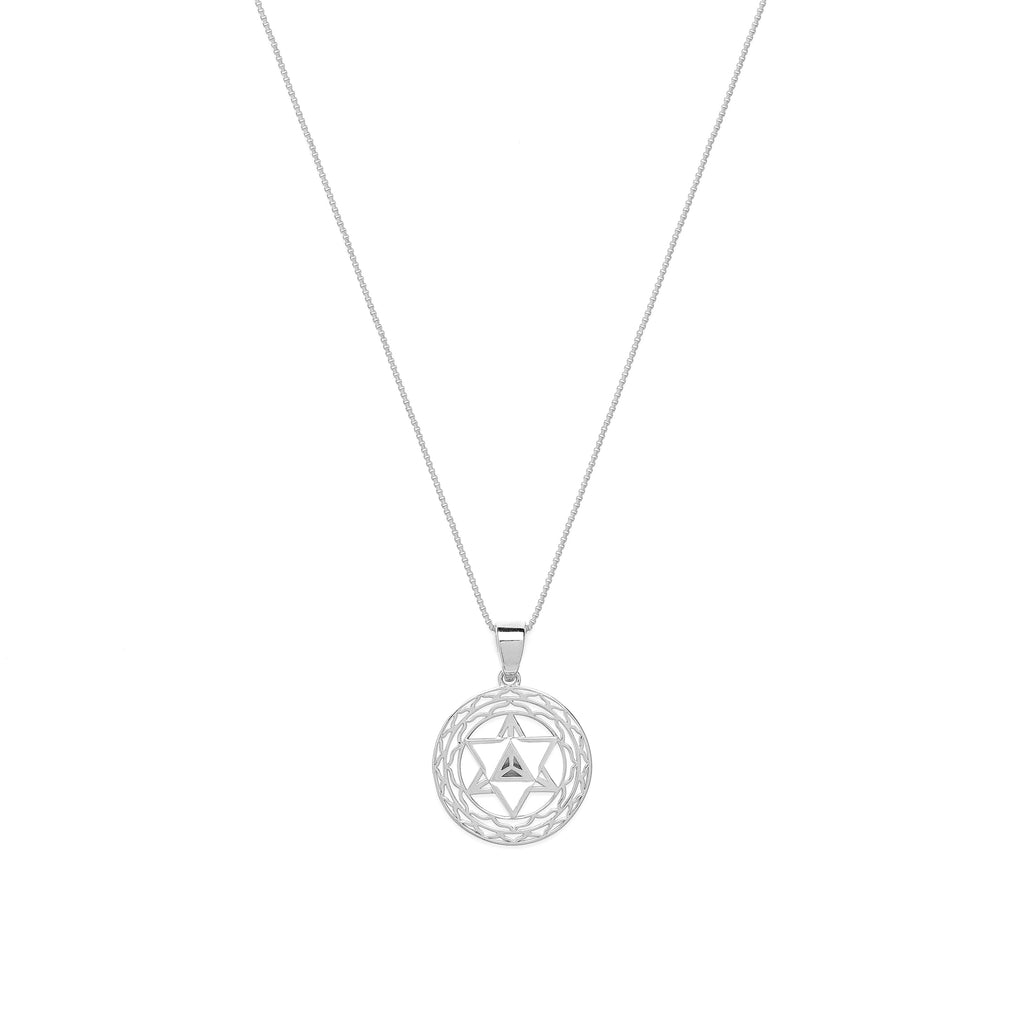 Merkaba Star Spiritual Ascension Necklace – White Rhodium with White Enamel