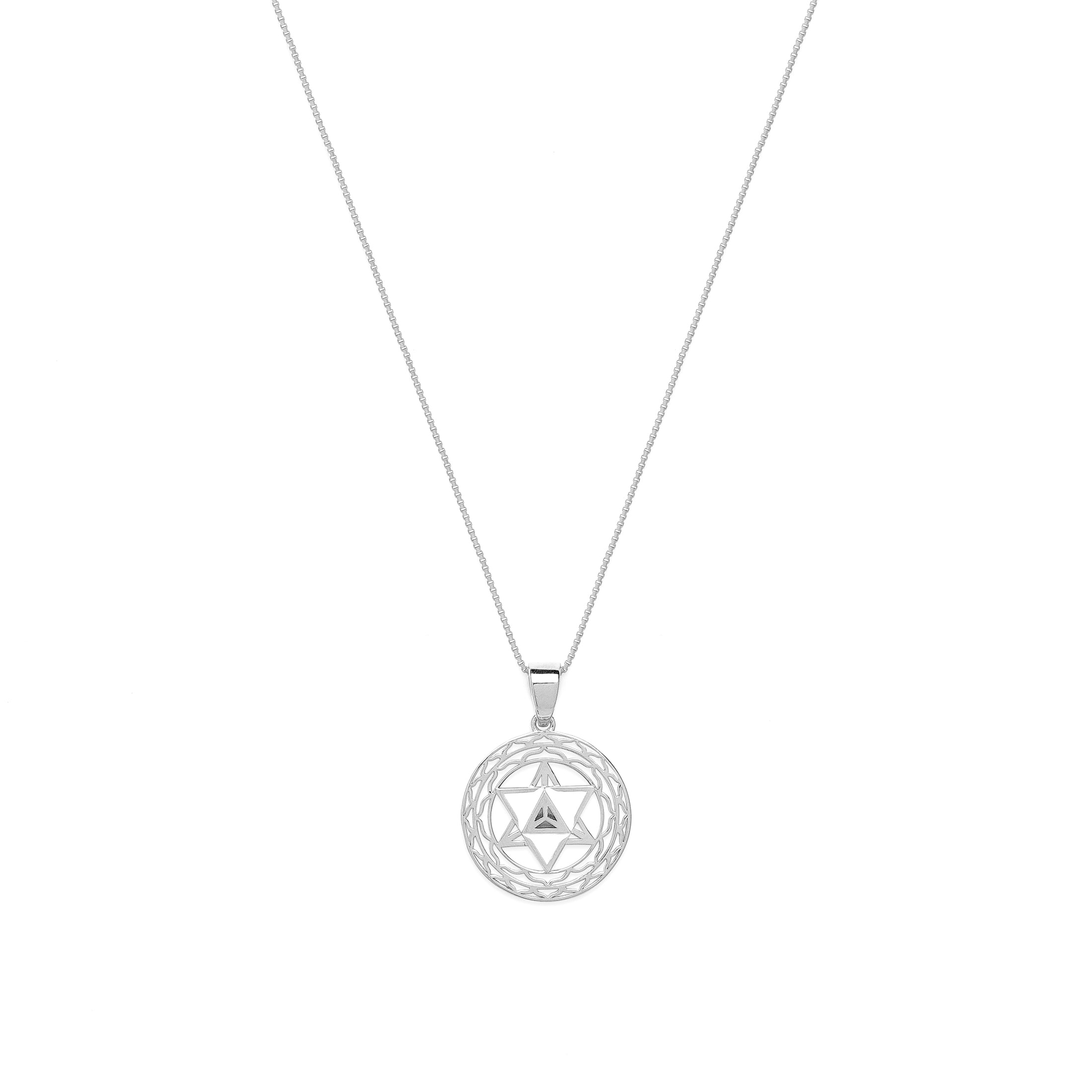 Merkaba Star Spiritual Ascension Necklace – White Rhodium with White Enamel